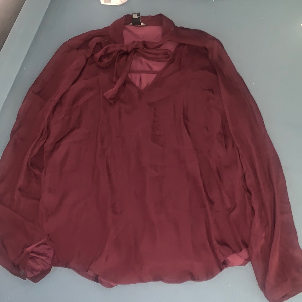 NWT Forever 21 burgundy blouse with tie neck